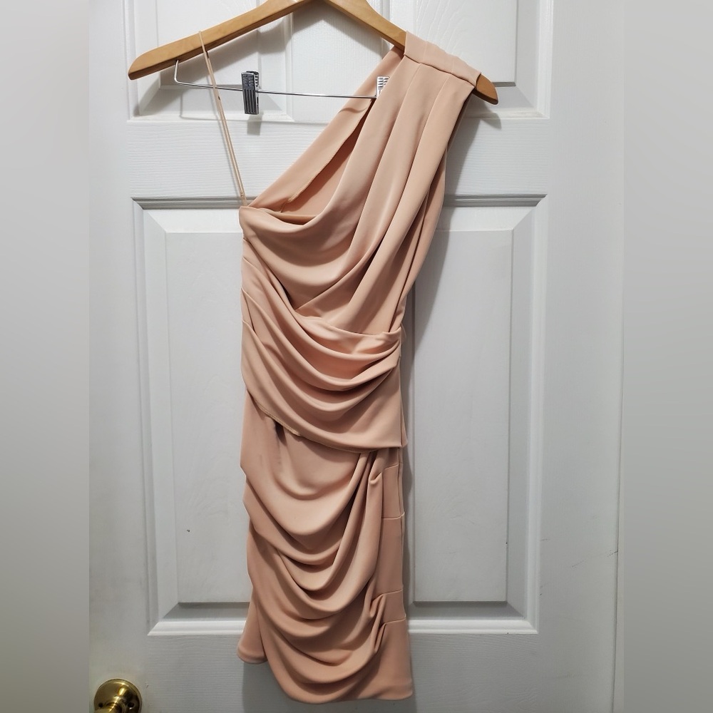 NWT Alice + Olivia TAYA ASYMMETRIC DRAPED MINI DRESS - Picture 3 of 4